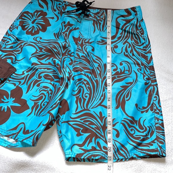 Maui and Sons Bright Blue and Brown Designs Board-shorts (Size: 32) - Picture 12 of 12